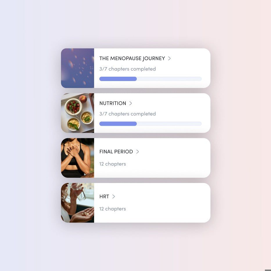 Menopause journey, nutrition, final period and HRT chapters in the Hormona app