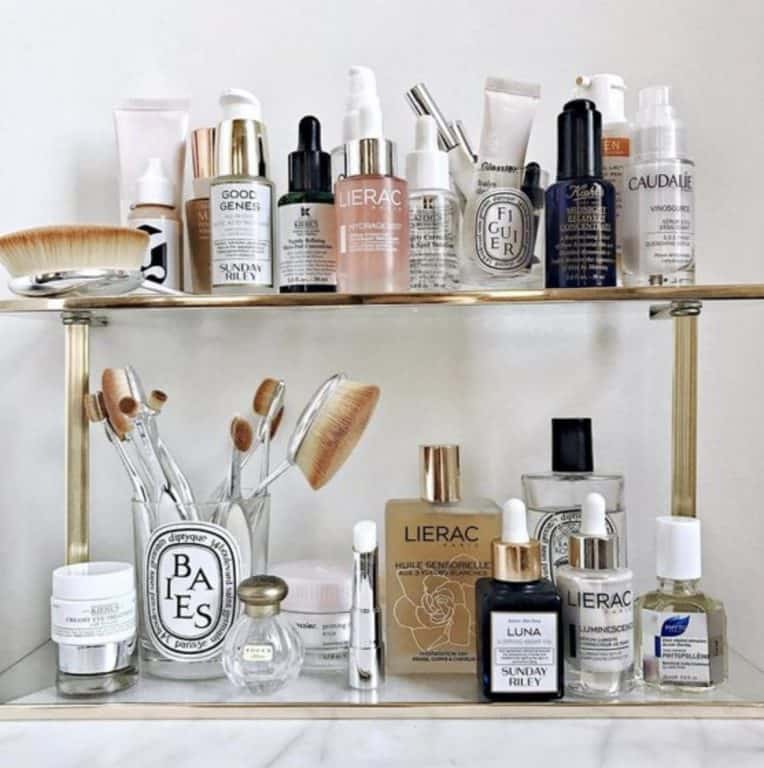 Our at-home facial does not require all of the little bottle and creams on this shelf...
