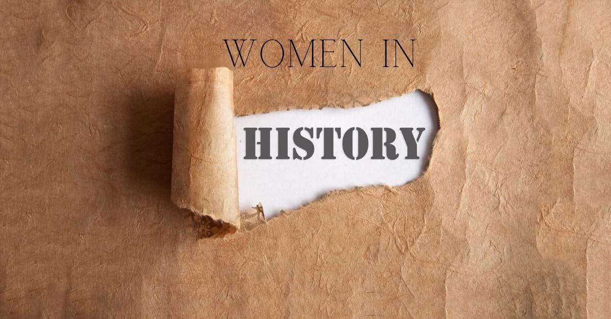 brown ripped paper saying women in history