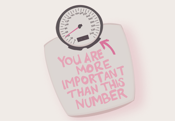 scale with pink text