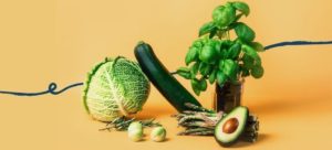 green vegetables on yellow background