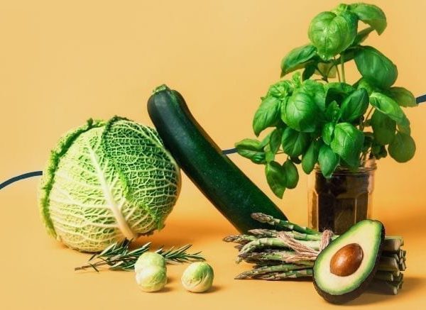 green vegetables on yellow background
