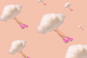 clouds and legs on pink background
