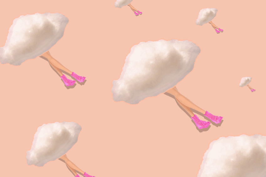 clouds and legs on pink background