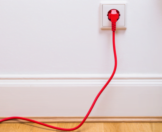 red power cable in the wall