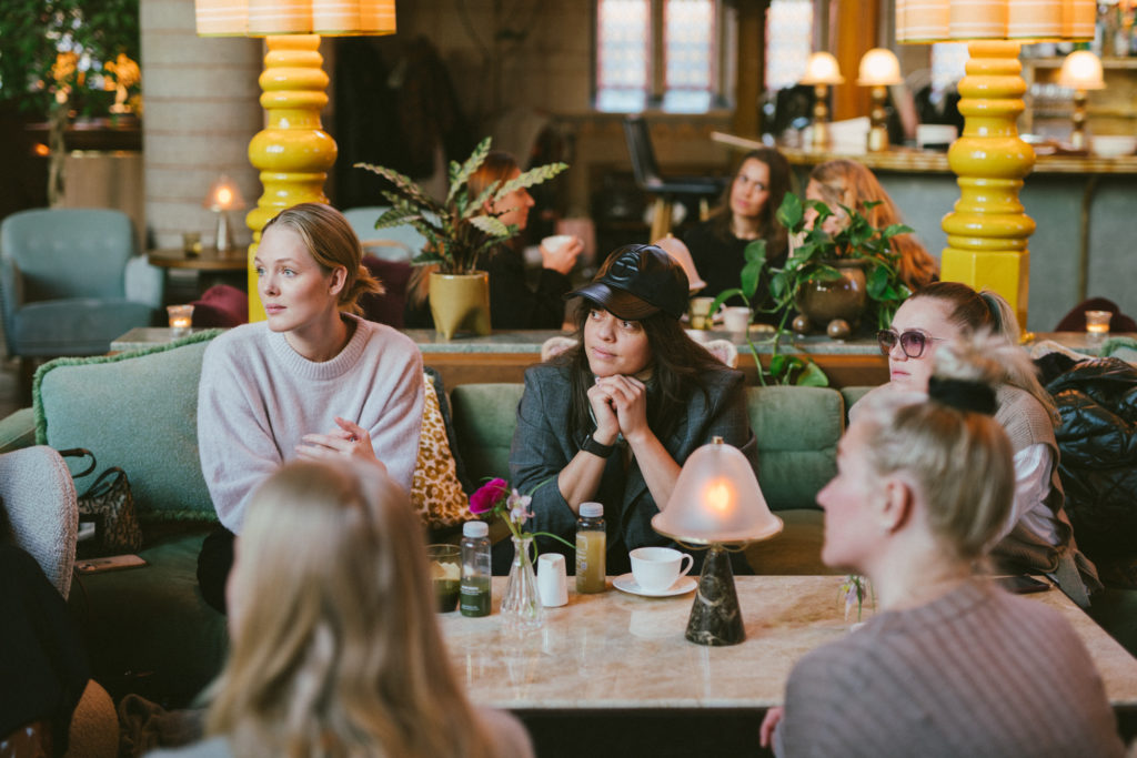 women listening intently 